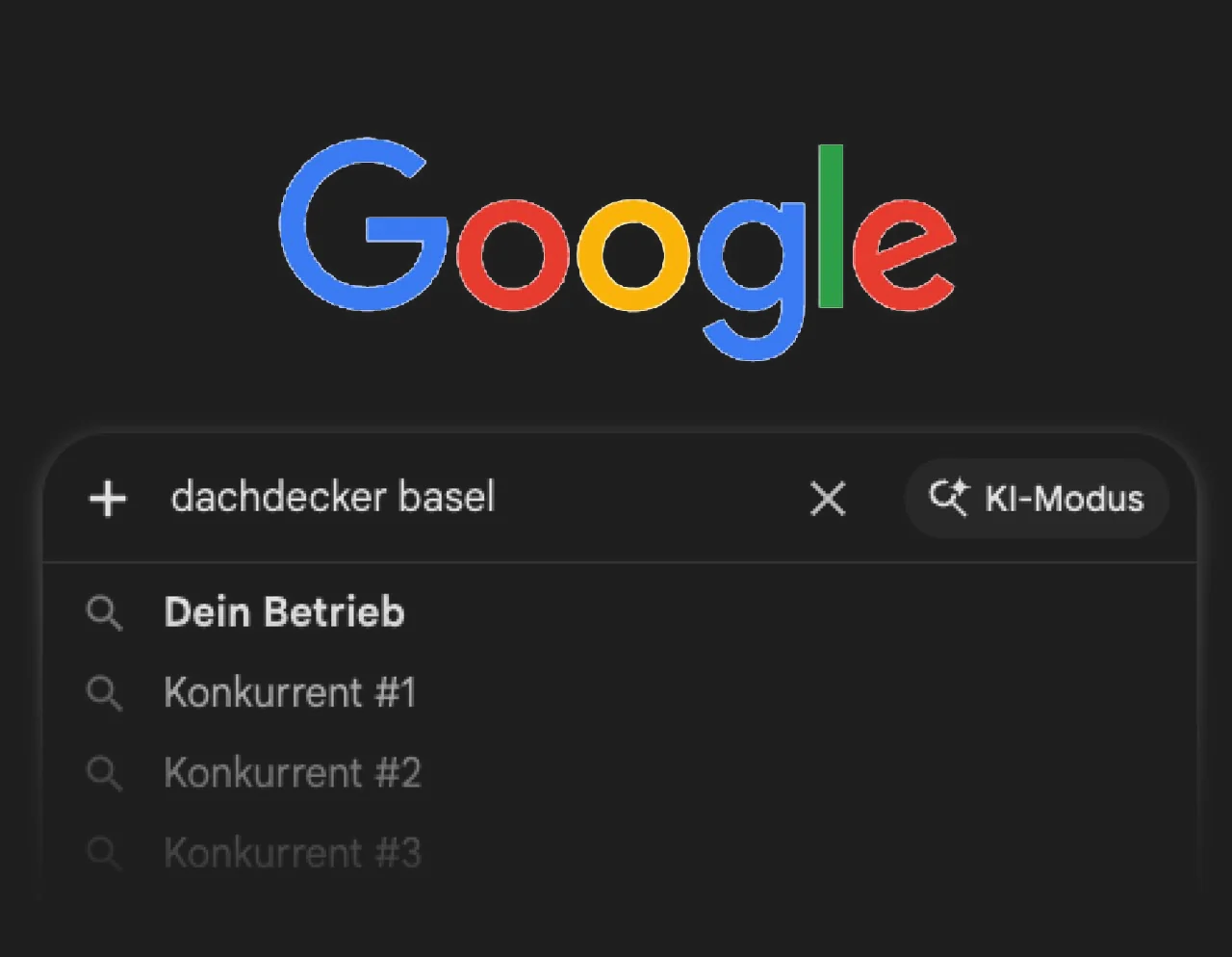 Google-Suche nach Dachdecker Basel mit dem eigenen Betrieb an erster Stelle
