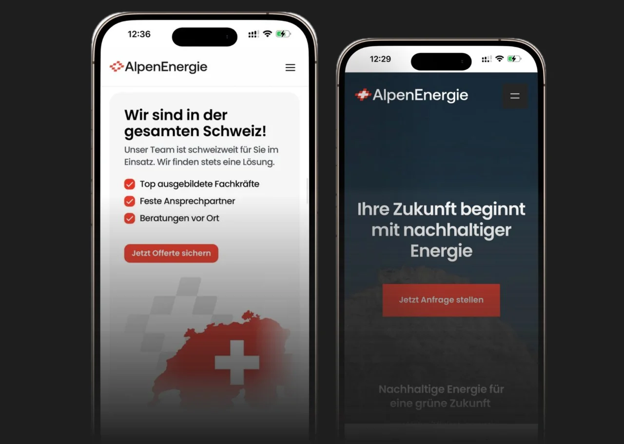 Entwurf einer Startseite auf zwei Smartphones