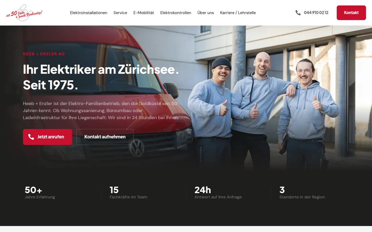Startseite von heeb-enzler.ch, erster Bildschirm am Desktop
