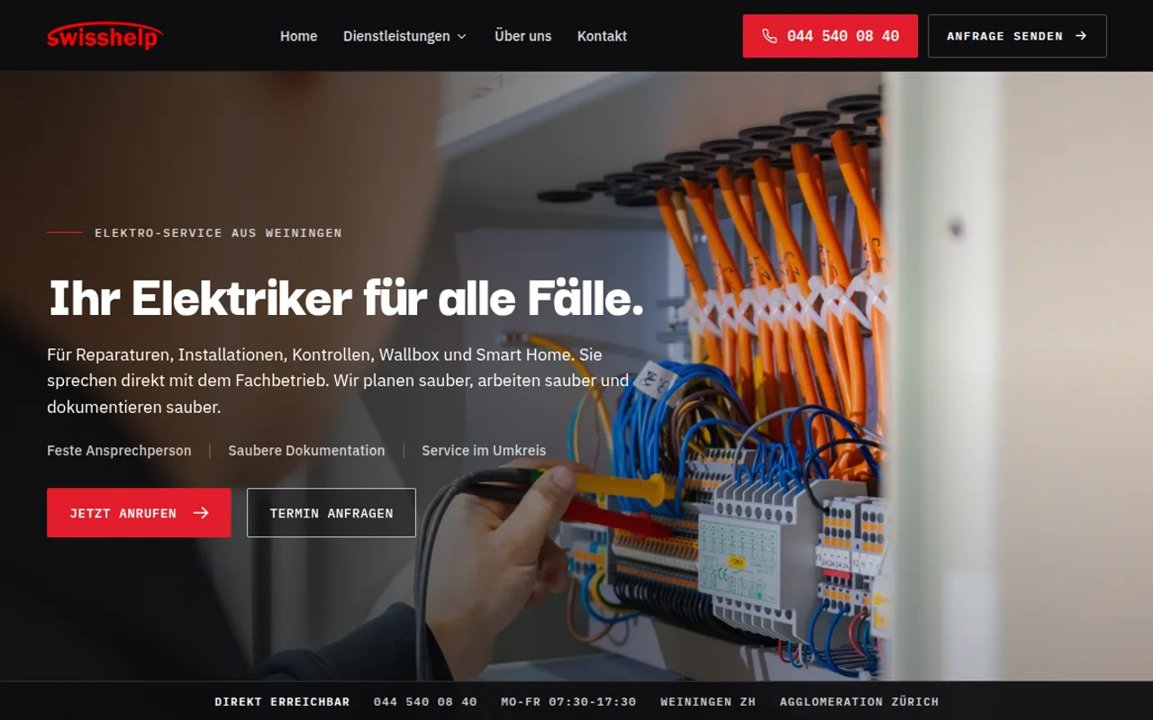Startseite von swisshelp.info, erster Bildschirm am Desktop