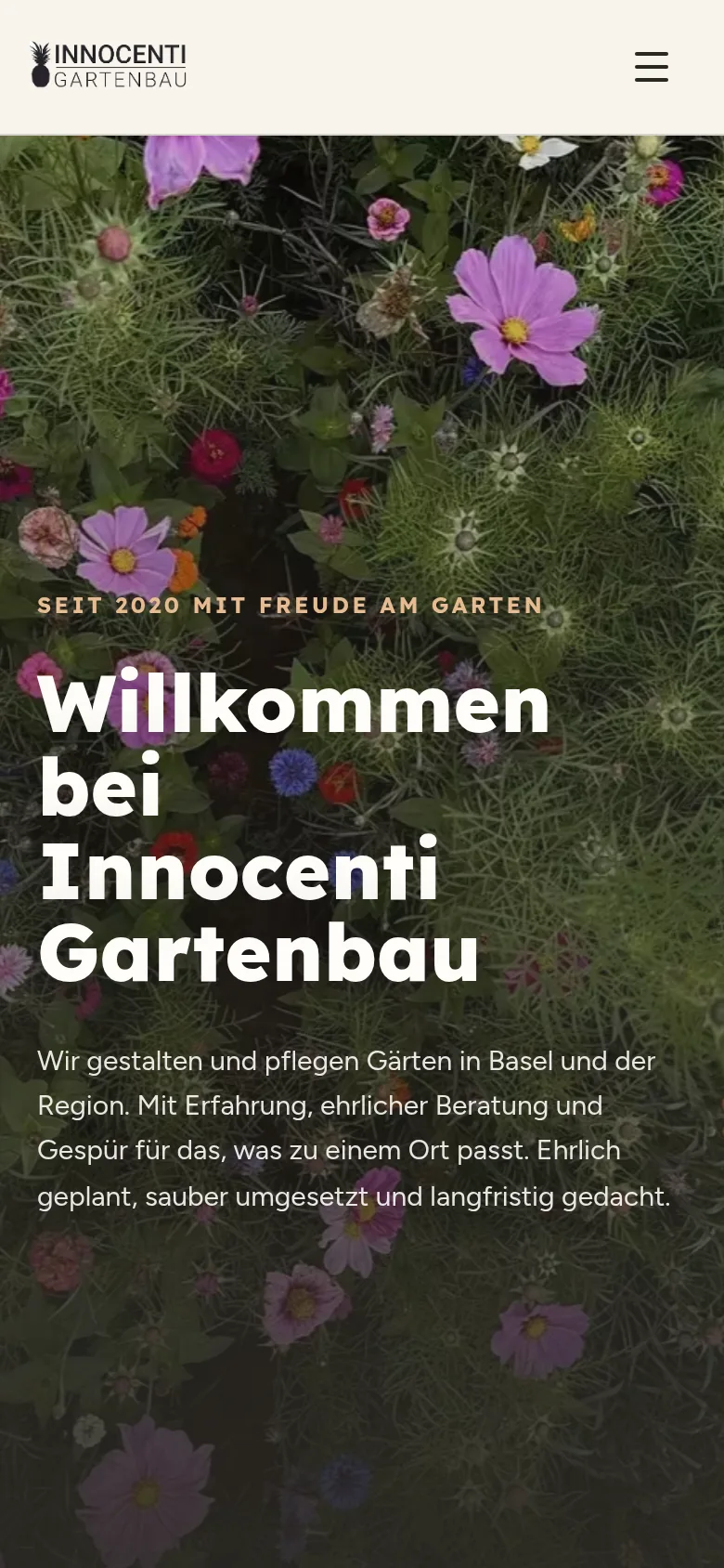 Startseite von innocenti-gartenbau.ch auf dem Handy