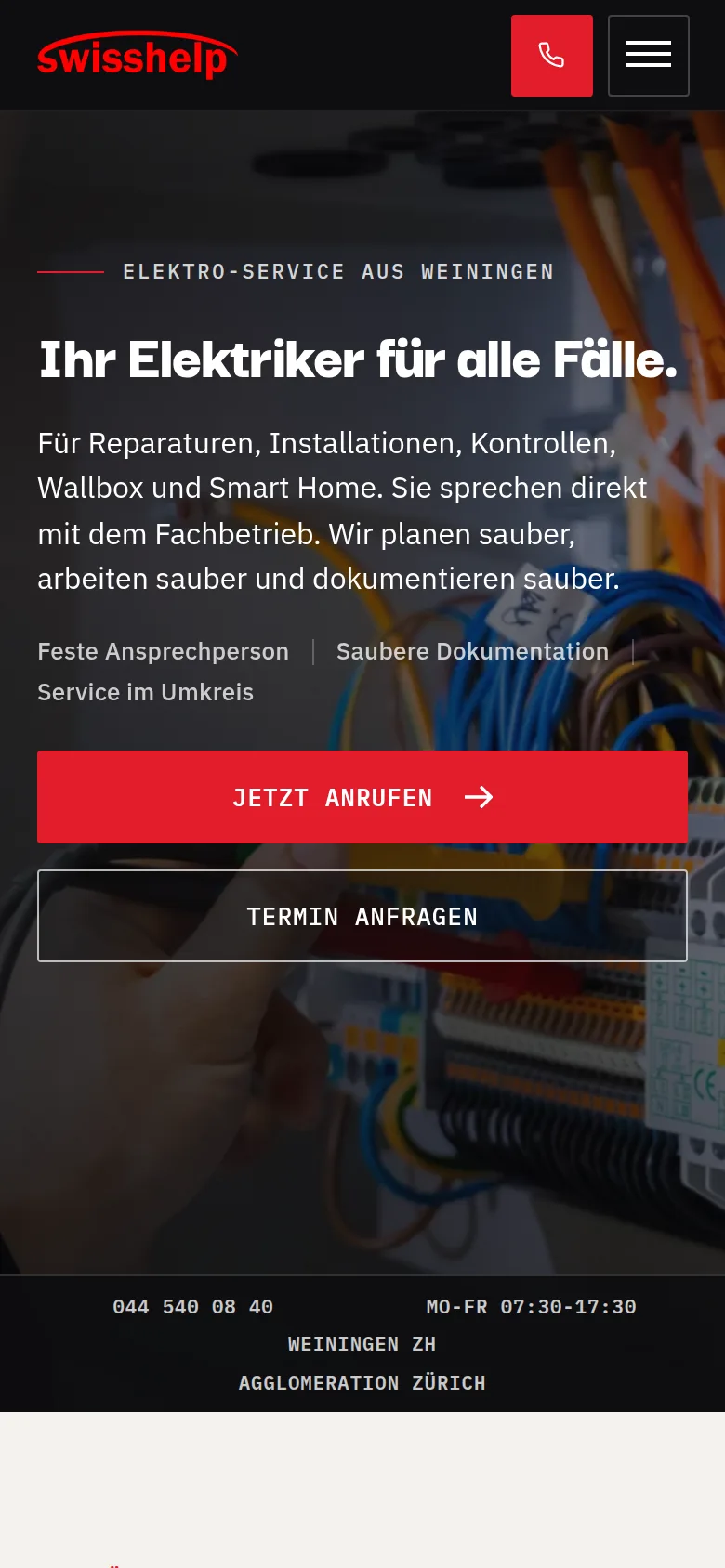 Startseite von swisshelp.info auf dem Handy